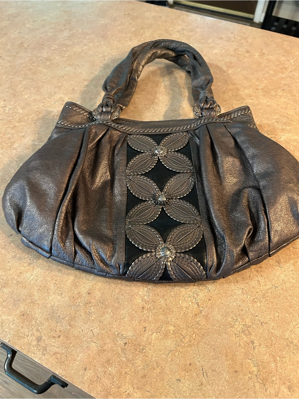 Brighton Bronze-Tone Shoulder Bag with Floral Medallion Trim